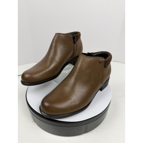 SAS Orthopedic Support Brown Leather Ankle Booties Women's 10 W Side Zip